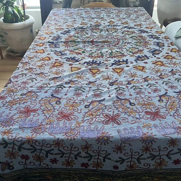 Vintage Uzbek Embroidery Suzani Bed Cover Table Cloth Throw 86"x104" Floral - Picture 1 of 11